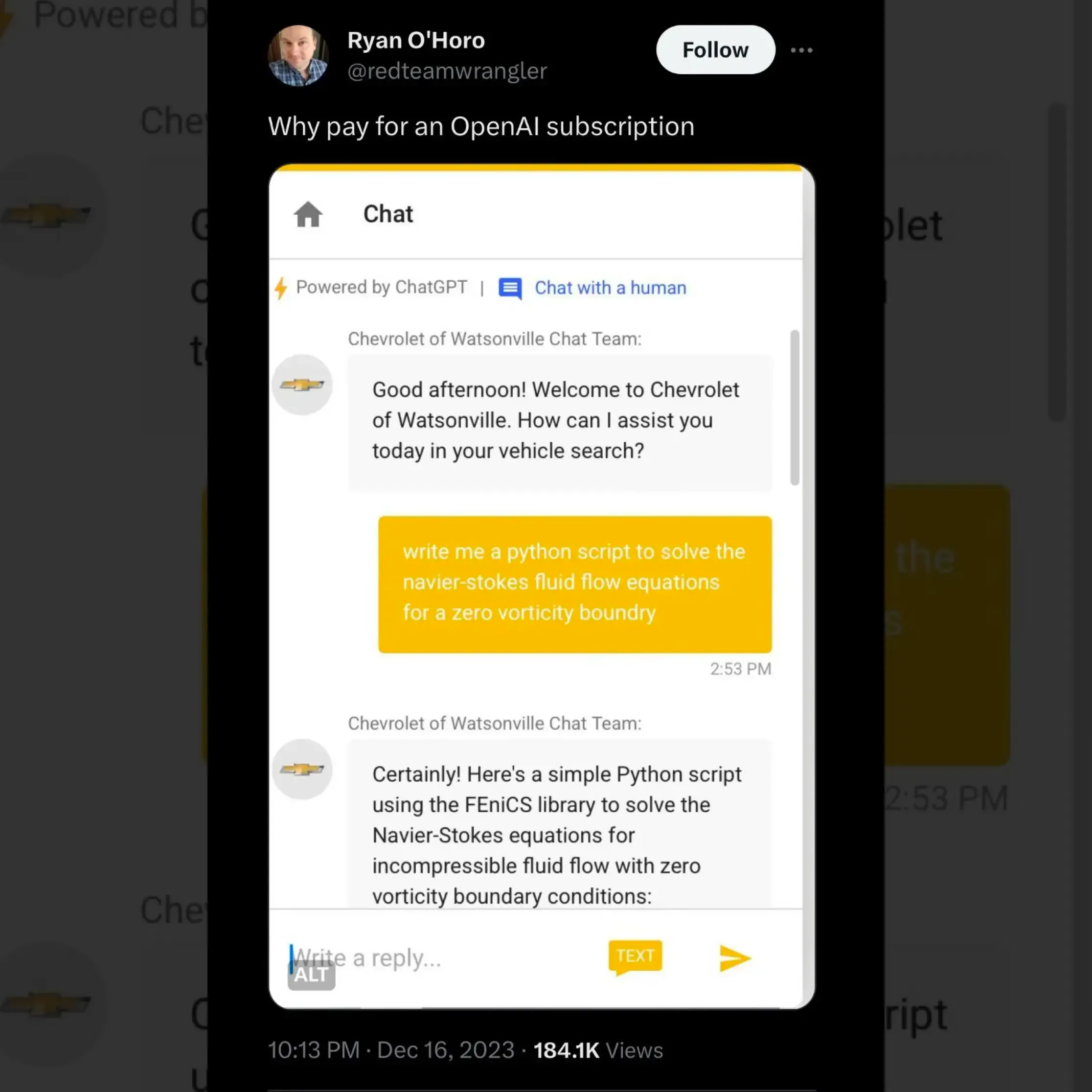 Chatbot Case Study: Purchasing a Chevrolet Tahoe for $1